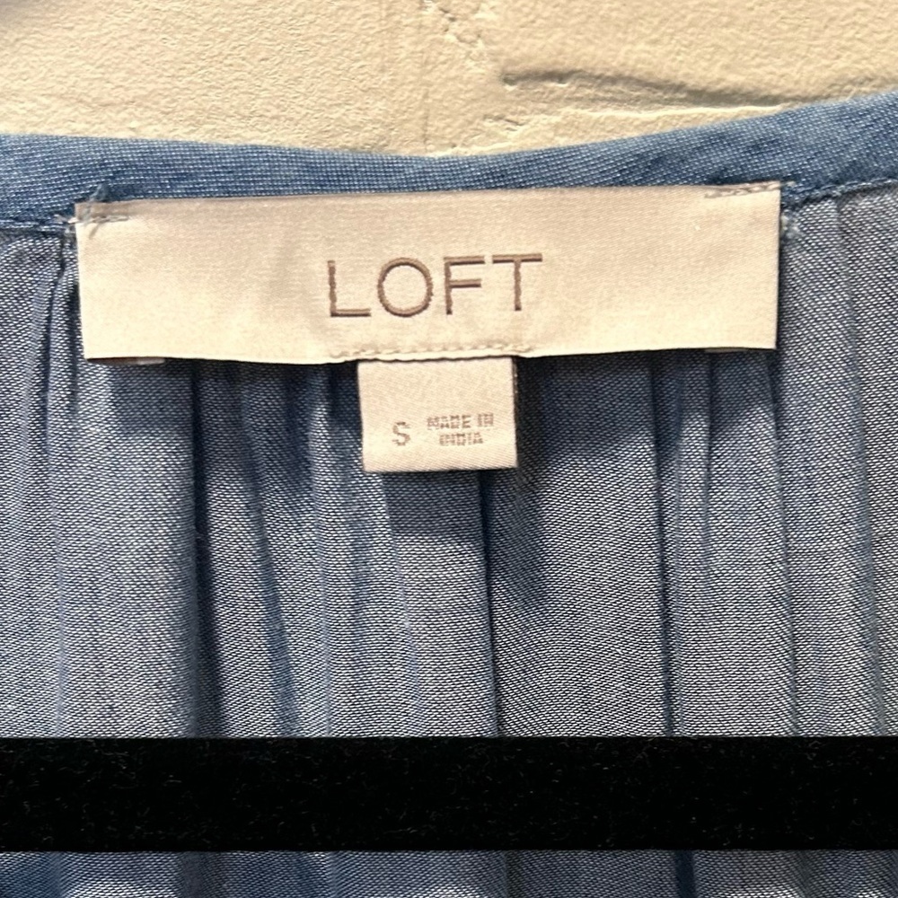 NWT LOFT Light Blue Chambray Clean Girl Normcore Coastal Mini Dress Size S - Picture 2 of 7